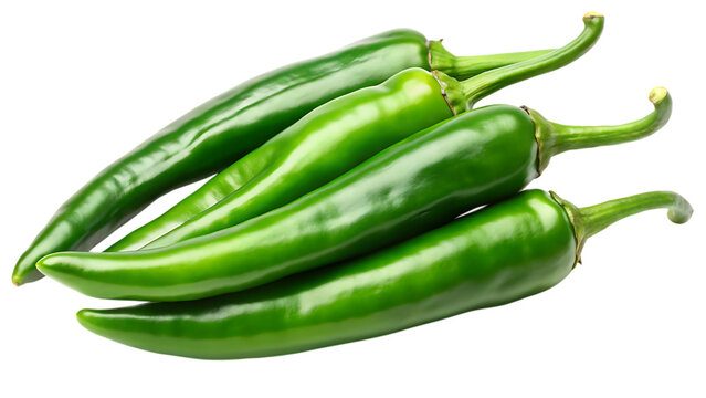 Fresh green jalapeno peppers isolated on transparent background