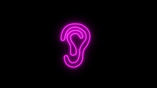 Abstract glowing neon Ear icon animation with dark background.Futuristic glowing neon Ear icon with smooth animated