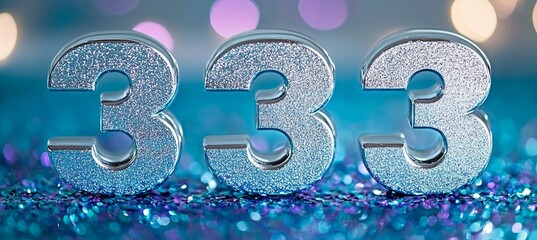 Elegant Metallic Number Three Display on a Sparkling Turquoise Background for Festive Celebrations