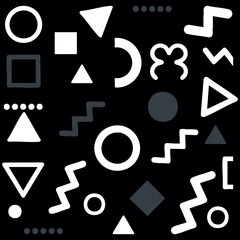 Seamless Black and White Memphis Geometric Icon Pattern Background