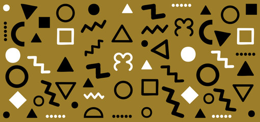 Seamless Gold Black Memphis Geometric Icon Pattern Luxury Style