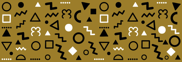 Seamless Gold Black Memphis Geometric Icon Pattern Luxury Style