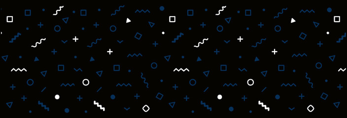 Seamless Black Blue Micro Geometric Icon Pattern Dark Background