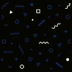 Seamless Black Blue Micro Geometric Icon Pattern Dark Background