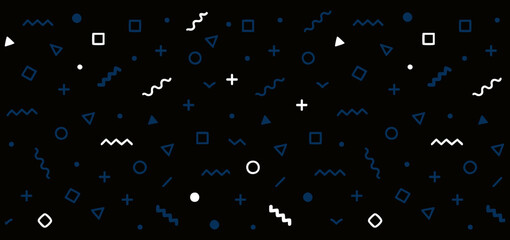 Seamless Black Blue Micro Geometric Icon Pattern Dark Background