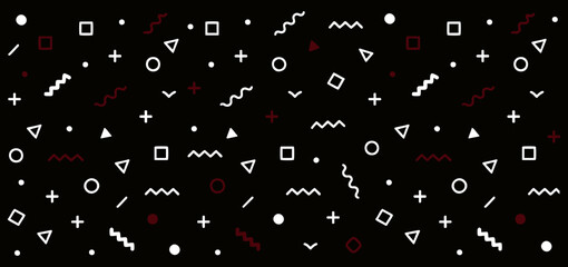 Seamless Black Red Abstract Geometric Icon Pattern Bold Style