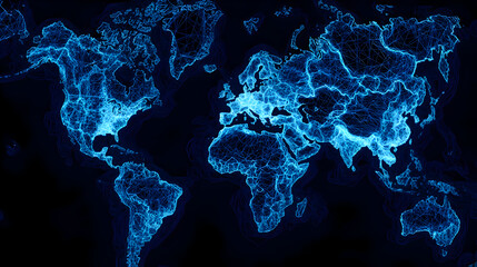 Futuristic Digital World Map with Glowing Connections