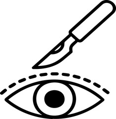 Minimalist Line Art Vector Icon of a Scalpel Performing Surgery on a Human Eye - Concept for Ophthalmology, LASIK Laser Eye Surgery, Blepharoplasty, and Medical Vision Correction