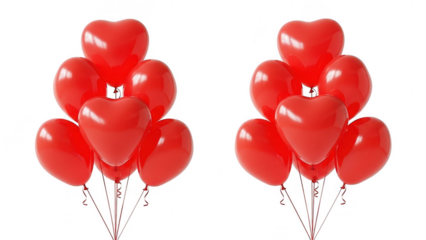 Two heartshaped red balloon bouquets isolated on transparent background