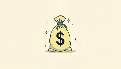 money bag illustration with dollar sign surrounded by sparkles in a minimalist style, concept financial success