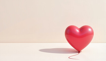 red heart-shaped balloon on a light background with a subtle shadow, symbolizing love and affection, for use in celebrations or marketing materials