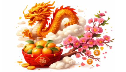 Golden Dragon and Oranges: Lunar New Year Celebration