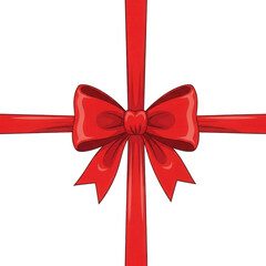 Red cross ribbon with central bow for gift wrapping design template