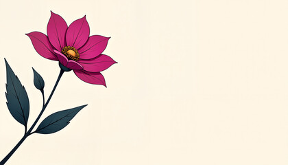 pink flower illustration with green leaves on a light background representing growth and beauty, with copy space