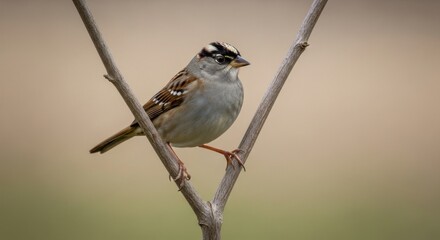 Naklejka premium Small Bird Perched on Thin Branch Outdoors.