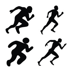 Silhouettes of running men showcasing various dynamic sprint poses and athletic movement