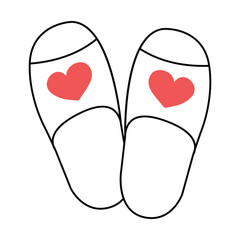 House slippers with a heart. Doodle, linear illustration