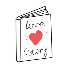 Book, novel, love story. Doodle, linear illustration