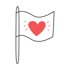 Flag with a heart. Doodle, linear illustration