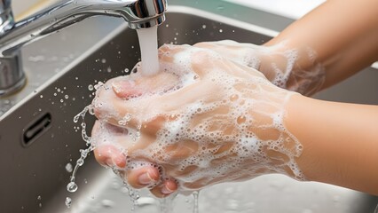 Fototapeta premium Washing hands with soap and water