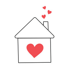 Sweet home with a heart. Doodle, linear