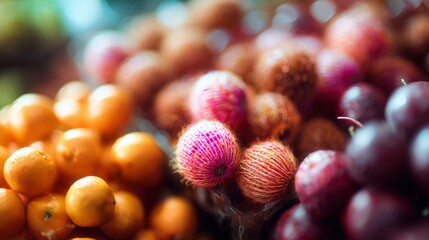 Close-up of fresh fruits with vibrant colors for healthy food and organic market branding