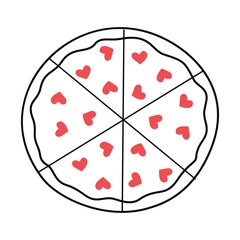 Pizza with hearts. Doodle, linear