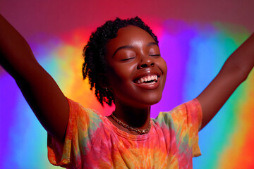 Joyful dancer expressing happiness with vibrant colors in a lively setting Generative AI