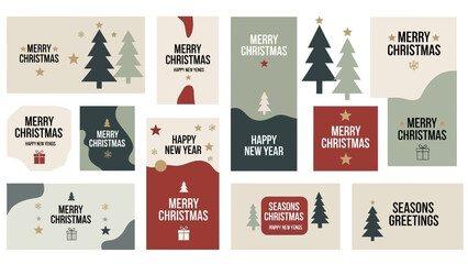 Festive and minimalist christmas and new year cards and banners collection designs