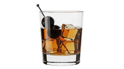 Whiskey Cocktail with Cherries and Ice