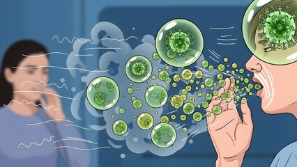 Medical illustration of viral transmission