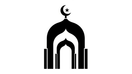 Obraz premium Islamic Mosque Silhouette with Crescent Moon and Star on White Background