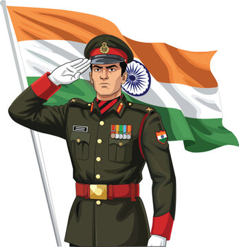 Indian Army Officer Saluting Flag Independence Republic Day 