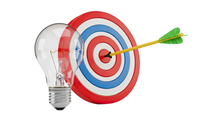 Lightbulb and Arrow Hitting Target