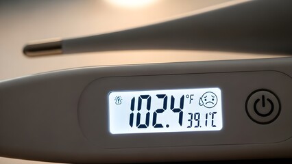 Electronic thermometer close up displaying temperature