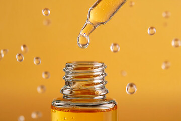 Serum bottle with droplets against a bright background Generative AI