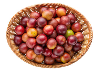 Fresh camu camu berries in a wicker basket, full of vitamin c.