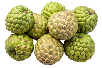 Obraz premium Cluster of fresh green custard apples on a plain background