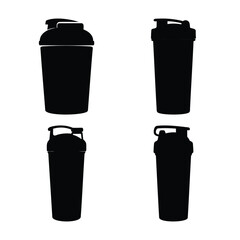 Collection of diverse protein shaker bottle silhouettes for fitness and workout supplements