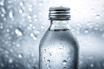 Condensation on a clear water bottle illuminated from behind Generative AI