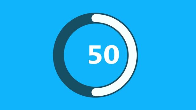 Numerical counting from 0 to 100. blue background. Circular progress bar with bright neon white light , countdown white animation timer circle countdown, 