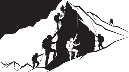 Teamwork and perseverance in mountain climbing adventure