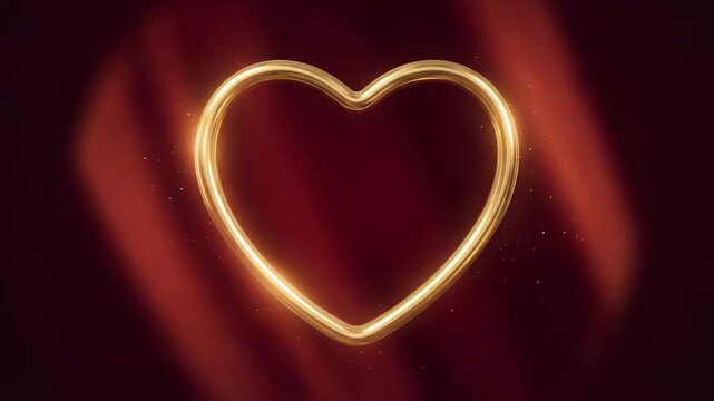 Luxury Golden Glowing Heart Frame Abstract Red Background with Soft Bokeh Lights for Valentine&rsquo;s Day Template. Love, Romance, Wedding, Celebration and Elegant Holiday Design Concept. Video
