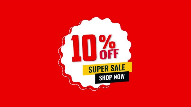 10 % off Modern super sale animated banner with bold typography and colorful geometric shapes, ideal for promotions, discounts, retail campaigns, and social media marketing 4k animation