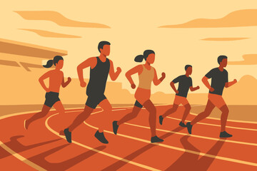 Runners on the Track A Group of Athletes in Motion.