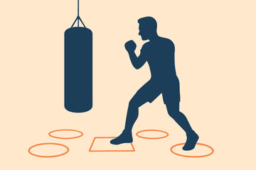 Silhouette of a Boxer Training with a Punching Bag.