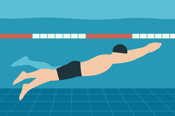 Swimmer Gliding Underwater in a Pool with Streamlined Form.