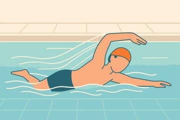 Swimmer in Action A Dynamic Crawl Stroke Illustration.