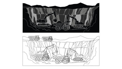 Excavation site with heavy machinery a detailed illustration of mining operations © ShapeCraft