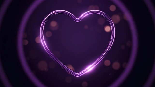 Luxury Purple Glowing Heart Frame Abstract Background with Soft Bokeh Lights for Valentine&rsquo;s Day Template. Love, Romance, Wedding, Celebration and Elegant Holiday Design Concept. Video